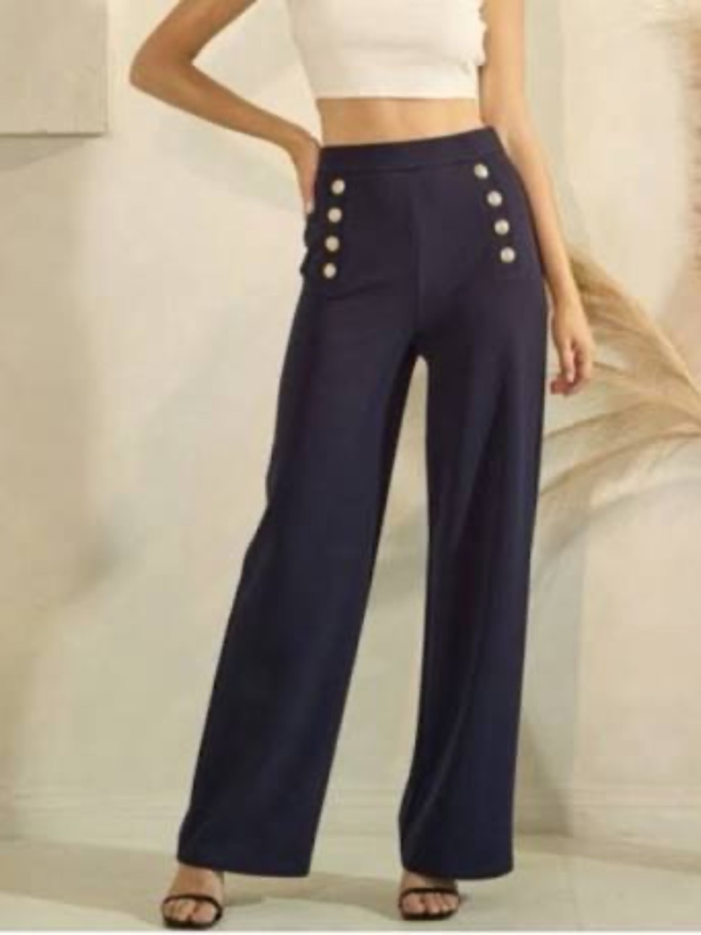 NWT LOFT Navy Blue Wide Leg Sailor Pants with Gold Buttons